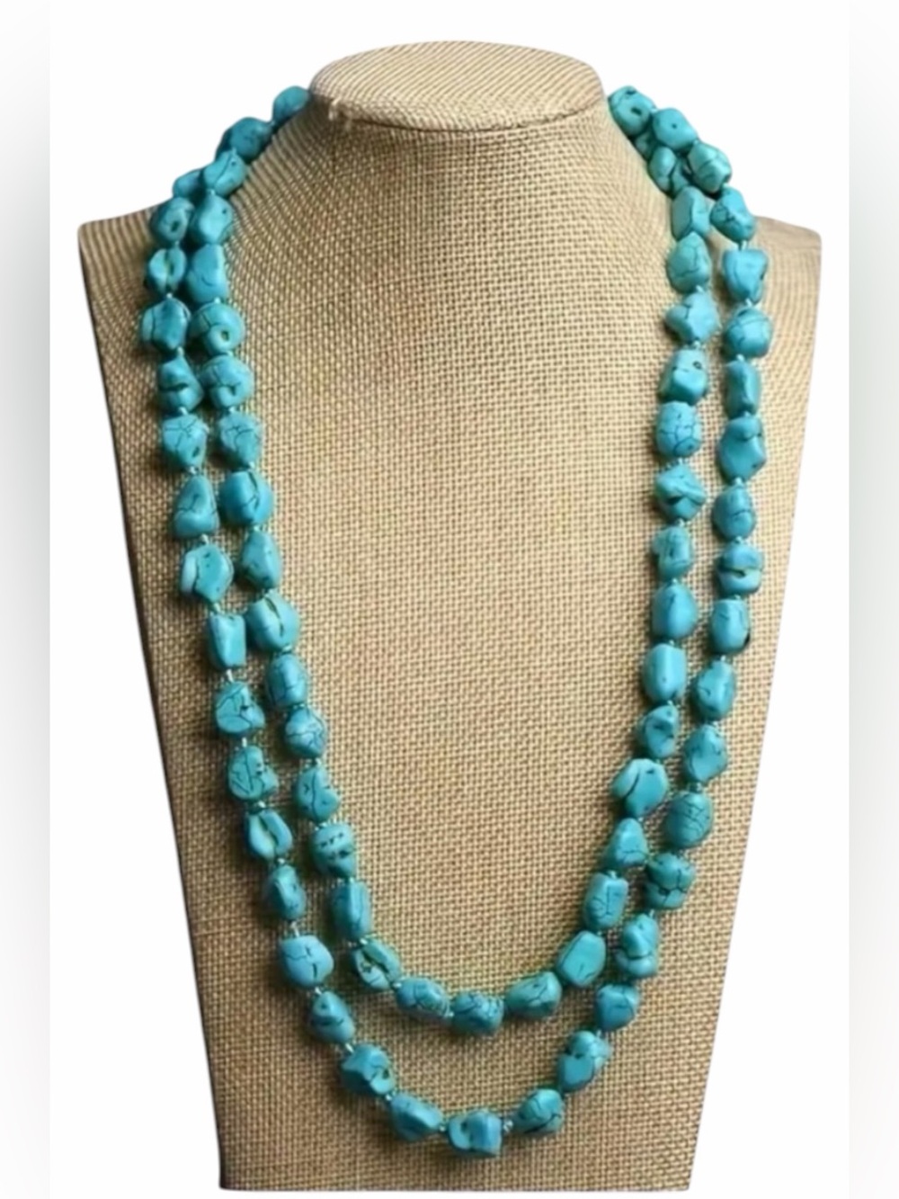 Rope Length Necklace Featuring Tumbling Nugget Shaped Turquoise Stones NWOT